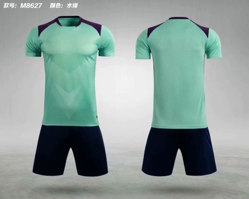 M8627 Light Green Tracking Suit Adult Uniform Soccer Jersey Shorts