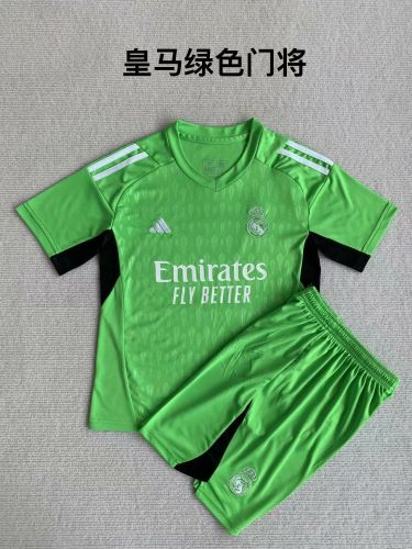 Youth Uniform Kids Kit 2023-2024 Green Goalkeeper Soccer Jersey Shorts