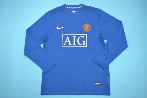 Long Sleeve Retro Jersey 2008-2009 Manchester United Away Blue Soccer Jersey Vintage Man Utd Football Shirt