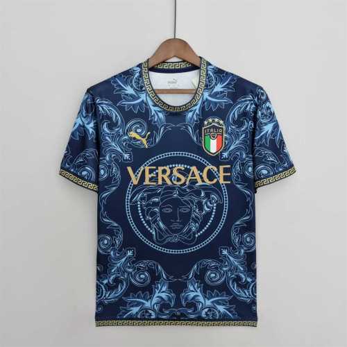 Fans Version 2022 Italy x Versace Blue Soccer Jerjsey