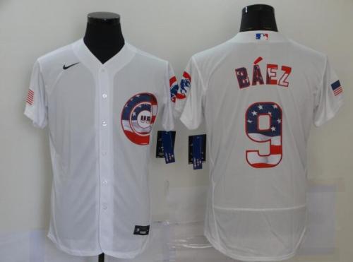 Chicago Cubs 9 BAEZ White USA Flag Fashion Flexbase Jersey