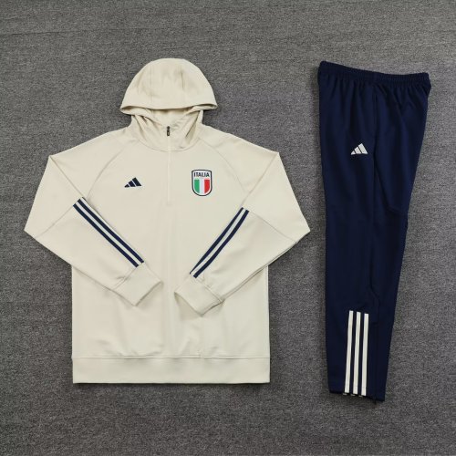 2023-2024 Italy Beige Soccer Hoodie and Pants