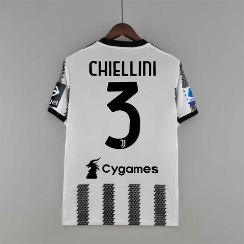 With Front Lettering Front Patch Serie A Patch Fans Version 2022-2023 Juventus CHIELLINI 3 Home Soccer Jersey
