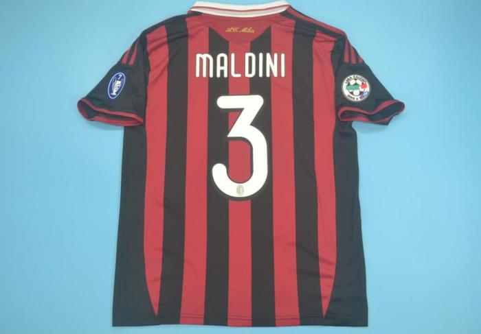 with UCL+Front Patch Retro Jersey 2009-2010 Ac Milan MALDINI 3 Home Soccer Jersey