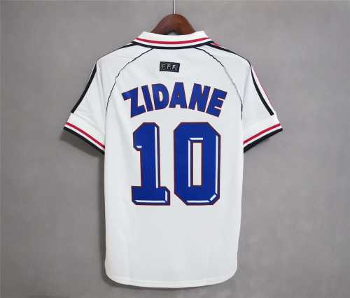 with Front Lettering Retro Jersey 1998 France ZIDANE 10 Away White Soccer Jersey