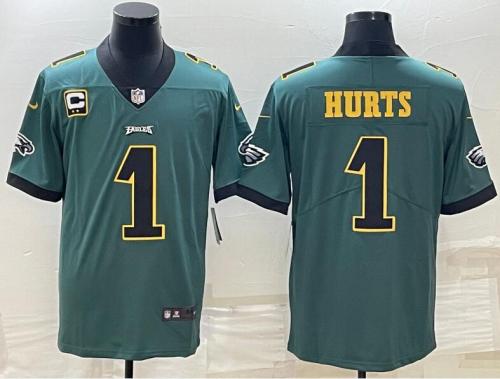 Eagles 1 Jalen Hurts Green Gold C Patch Vapor Limited Jersey