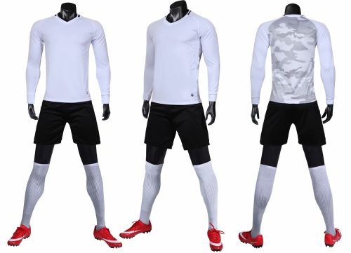 #002 Long Sleeve Soccer Training Uniform White Blank Jersey and Shorts