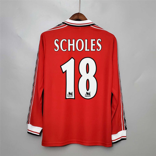 Retro Jersey Long Sleeve 1998-1999 Manchester United SCHOLES 18 Home Soccer Jersey