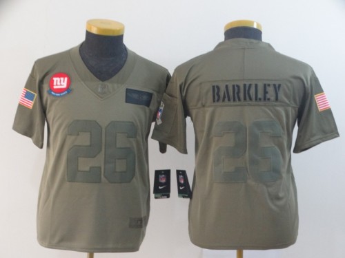 New York Giants 26 Saquon Barkley 2019 Youth Olive Salute To Service Limited Jersey