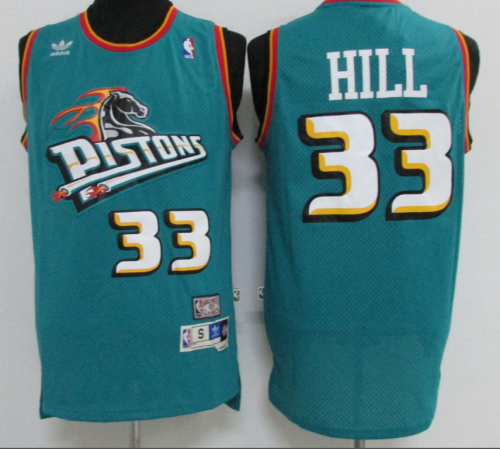 Detroit Pistons 33 HILL Green NBA Jersey