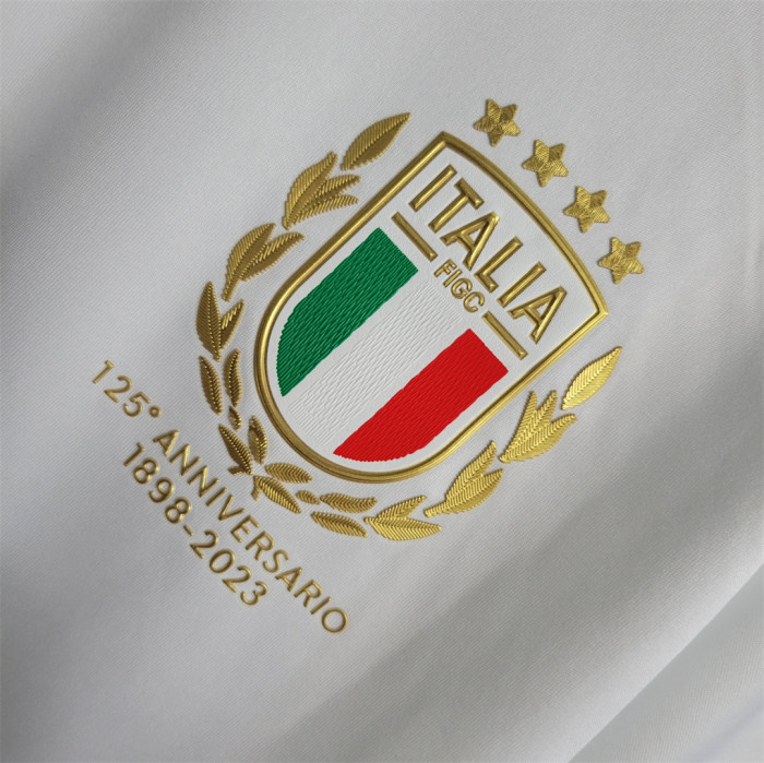 with three stripes extend along the shoulders Italy 2023 125th Anniversary Kit Fan Version Football Shirt