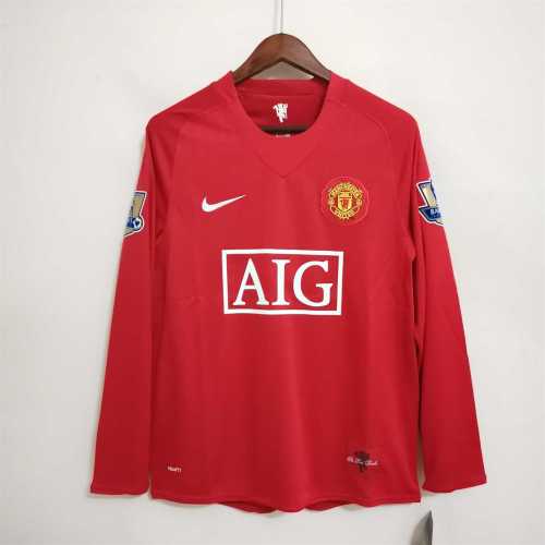 with Golden EPL Patch Retro jersey Long Sleeve 2007-2008 Manchester United Home Soccer Jersey