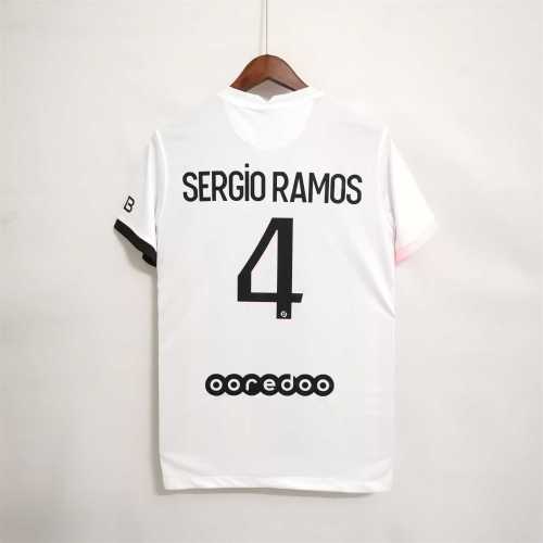 Fans Version 2021-2022 PSG SERGIO RAMOS 4 Away White Soccer Jersey