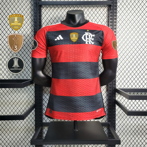 with 3 Patches Player Version 2023-2024 Flamengo Home Soccer Jersey