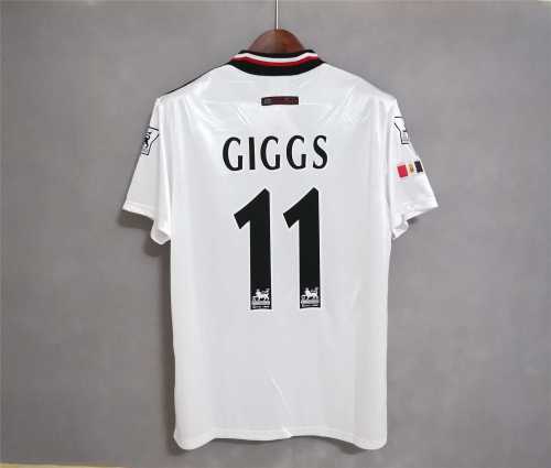 with EPL Patch Retro Shirt 1998-1999 Manchester United GIGGS 11 Vintage Away White Soccer Jersey