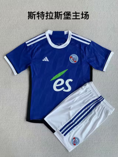 Youth Uniform Kids Kit 2023-2024 Strasbourg Home Soccer Jersey Shorts