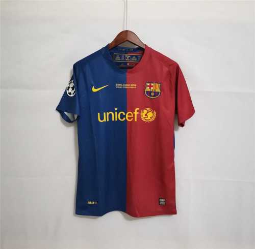 with Front Lettering+UCL Patch Retro Jersey 2008-2009 Barcelona UCL Final Home Soccer Jersey