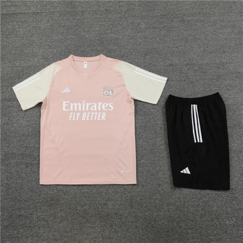 Adult Uniform 2023-2024 Lyon Pink Soccer Training Jersey and Shorts