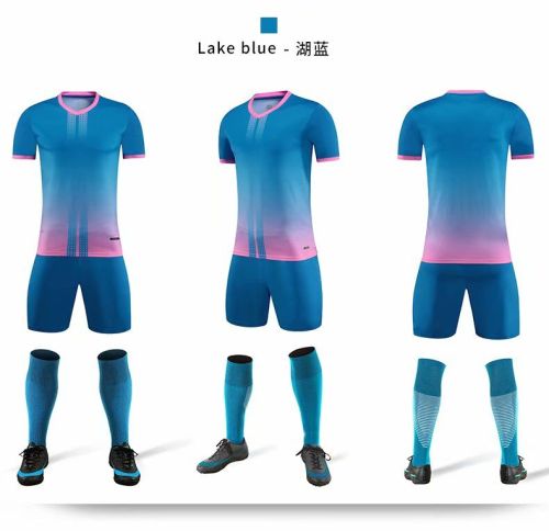 XBJKJW8826 Lake  Blue  Tracking Suit  Adult Uniform Soccer Jersey Shorts
