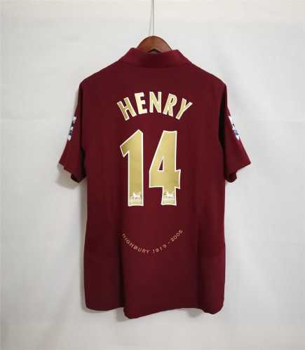 with Front Lettering+EPL Patch Retro Jersey 2005-2006 Arsenal HENRY 14 Home Soccer Jersey