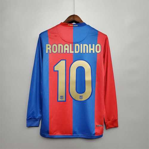 Retro Jersey Long Sleeve 2006-2007 Barcelona RONALDINHO 10 Home Soccer Jersey