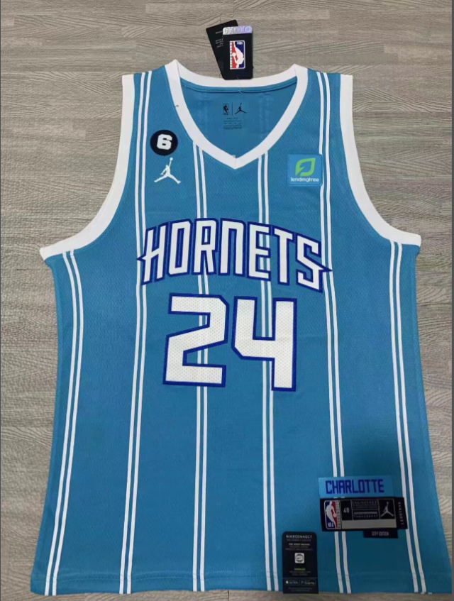 Charlotte Hornets 24 MILLER Blue NBA Shirt BasketBall Jersey