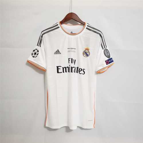 with Front Lettering+UCL Patch Retro Jersey 2013-2014 Real Madrid UCL Final Home White Soccer Jersey