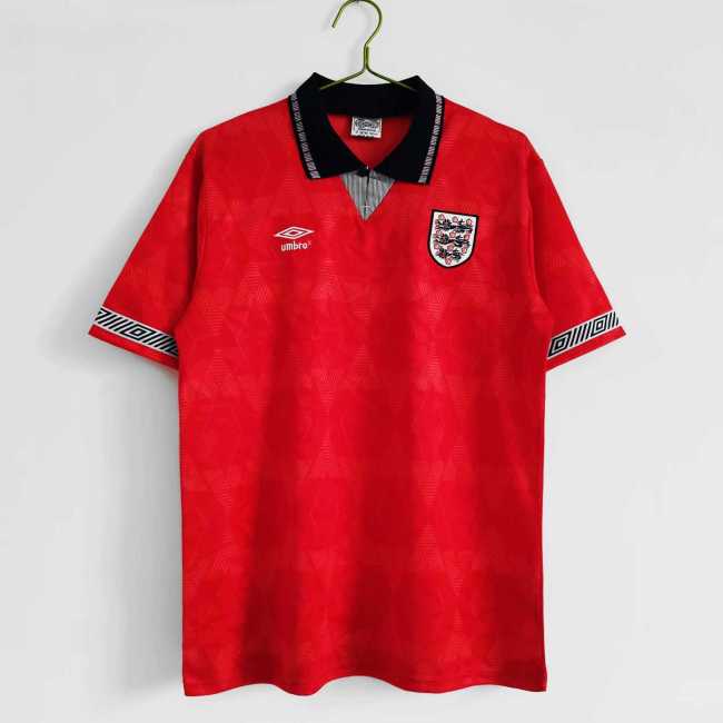 Retro Jersey 1990 England Away Red Soocer Jersey Vintage Football Shirt