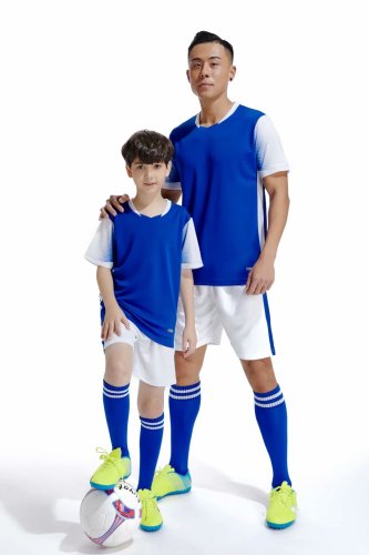 D8820 Blue Blank Youth Adult Soccer Training Jersey and Shorts