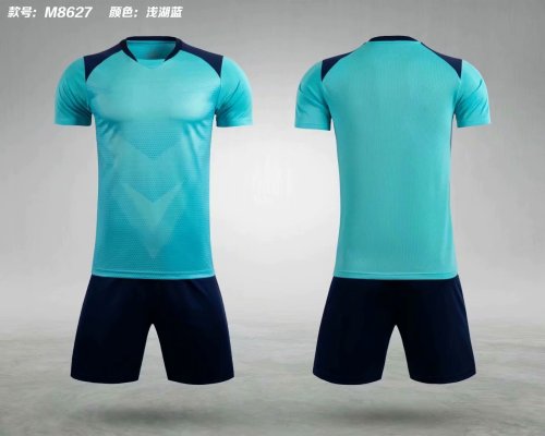 M8627 Light Lake Blue  Tracking Suit Adult Uniform Soccer Jersey Shorts