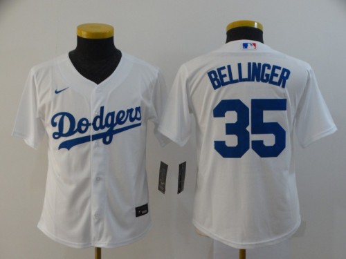 Youth Kids Los Angeles Dodgers 35 BELLINGER White 2020 Cool Base Jersey