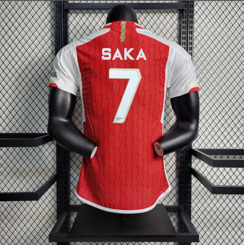 UCL Fonts SAKA 7 Shirt for 2023-2024 Player Version Arsenal Home Soccer Jersey