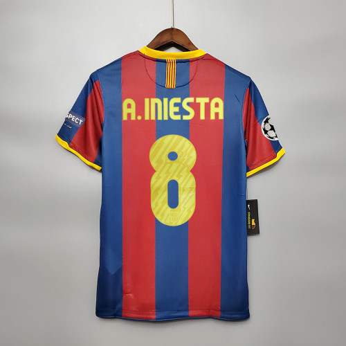 with Front Lettering+UCL Patch Retro Jersey 2010-2011 Barcelona A.INIESTA 8 Home Soccer Jersey