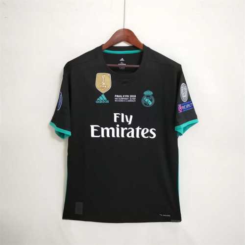 with UCL Patch+Front Patch+Front Lettering Retro Jersey 2017-2018 Real Madrid Away Black Soccer Jersey