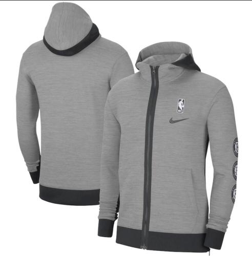 Brooklyn Nets Heathered Charcoal Authentic Showtime Performance Full-Zip Hoodie Jacket
