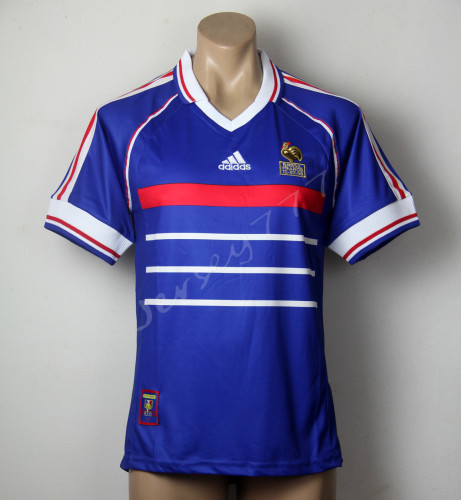 with France vs Brasil Embroidered Retro Jersey 1998 France Home Soccer Jersey Vintage Football Shirt