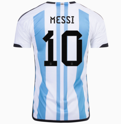 with 3 Stars+World Champion Gold Medal Fans Version 2022 World Cup Argentina MESSI 10 Home Soccer Jersey