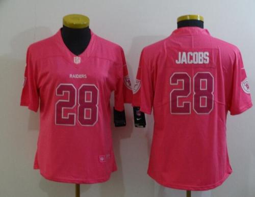 Women Oakland Raiders 28 JACOBS Pink Fashion NFL Jersey