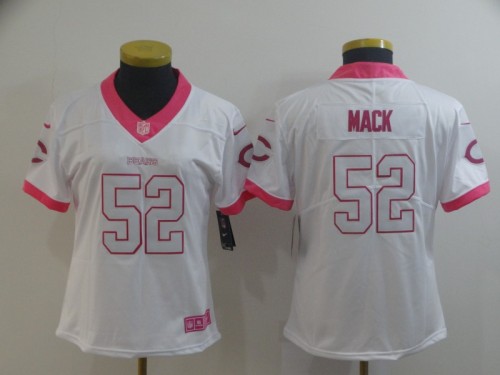 Women Chicago Bears 52 MACK White Pink NFL Jersey