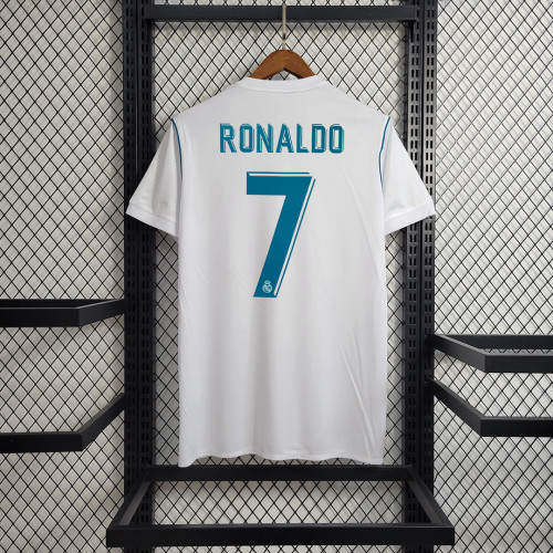 with Front Patch+Front Lettering+UCL Patch Retro Jersey 2017-2018 Real Madrid RONALDO 7 Home Soccer Jersey