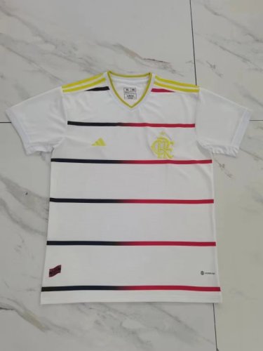 Fans Version 2022-2023 Real Madrid White Colorful Stripes Soccer Jersey