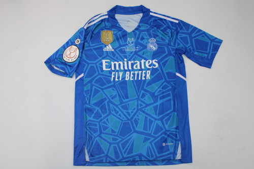 with Front Lettering Patch Fan Version Real Madrid 2023 COPA DE REY FINAL Blue Goalkeeper Soccer Jersey Real Futbol Shirt