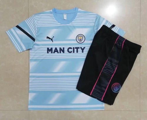 Adult Uniform 2022-2023 Manchester City Blue Soccer Training Jersey and Shorts