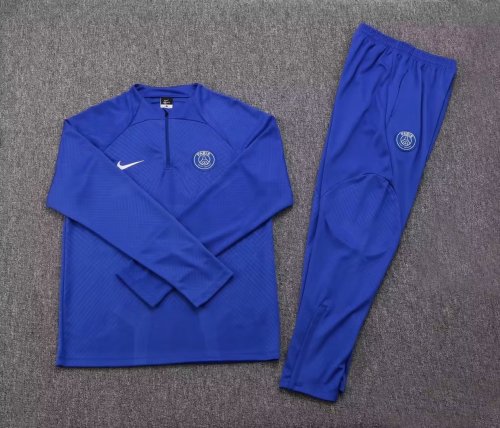 2022-2023 PSG Blue soccer 1/4 zipper Sweater and Blue Pants
