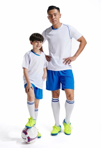 D8818 White Youth Set Adult Uniform Blank Soccer Training Jersey and Shorts