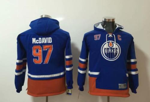 Edmonton Oilers 97 Connor McDavid Blue Youth All Stitched Hooded Sweatshirt