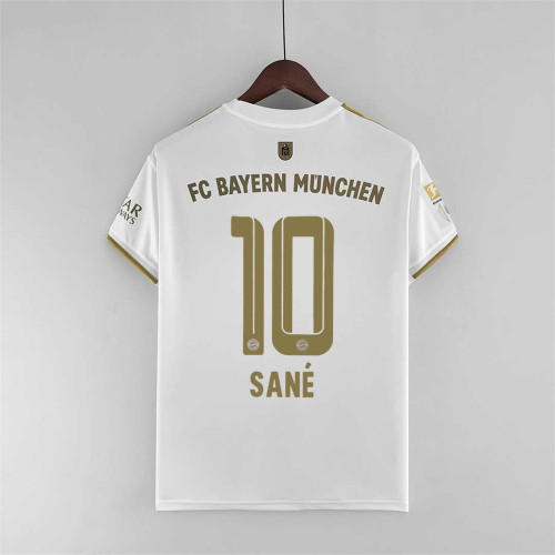 with Front Patch+Bundesliga Patch Fans Version 2022-2023 Bayern Munich  SANE 10 Away White Soccer Jersey