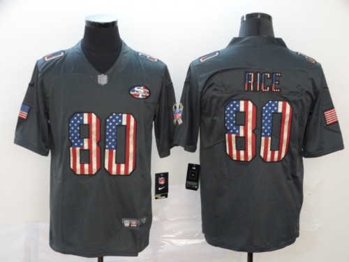 San Francisco 49ers 80 Jerry Rice 2019 Salute To Service USA Flag Fashion Limited Jersey