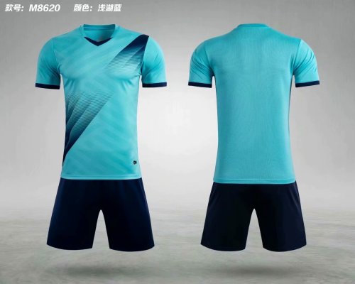 M8620 Light Lake Blue Tracking Suit Adult Uniform Soccer Jersey Shorts