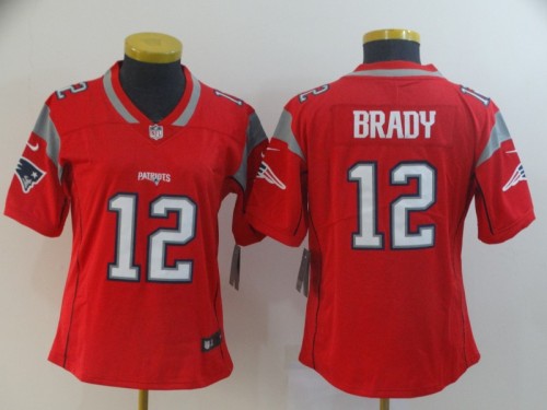 Lady New England Patriots 12 Tom Brady Red Women Inverted Legend Limited Jersey